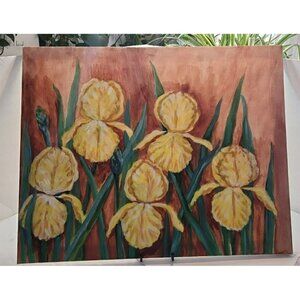 Original Oil Painting by Joyce Key "Yellow Iris" Unframed 23" by 30" Unsigned